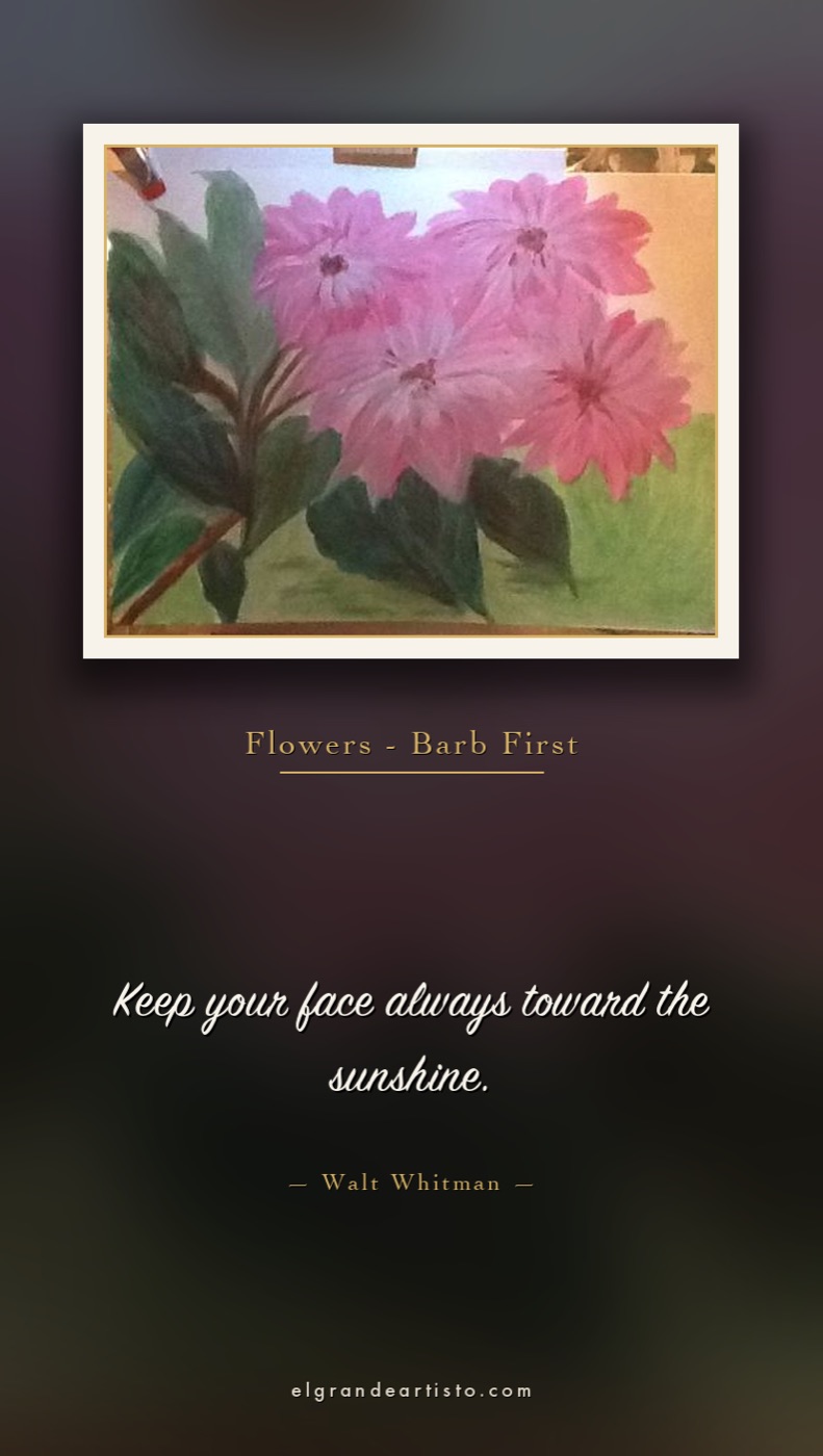 Flowers - Barb First, a painting of pink dahlias against green leaves